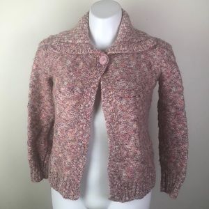 Fuzzy Pink Marled Cardigan Single Button